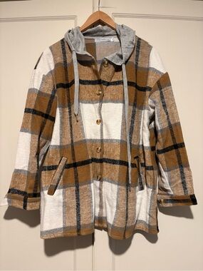 Miss Sparkling Hooded Flannel Button Up Jacket